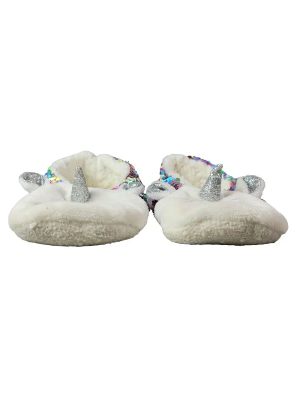 Target Unicorn Sequin Grippers Slippers White Faux Sherpa Silver Booties READ